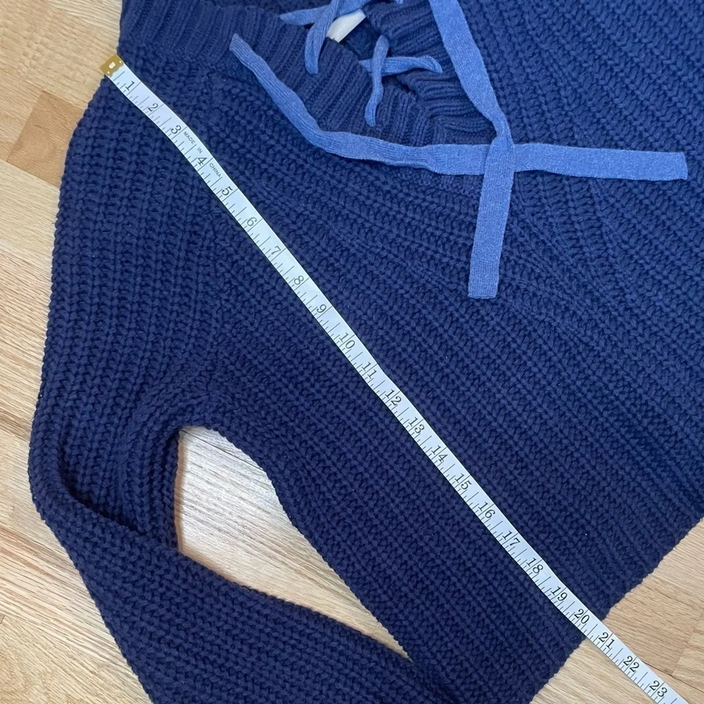 Aerie Chunky Cable Knit Lace Up Blue Sweater Size Small